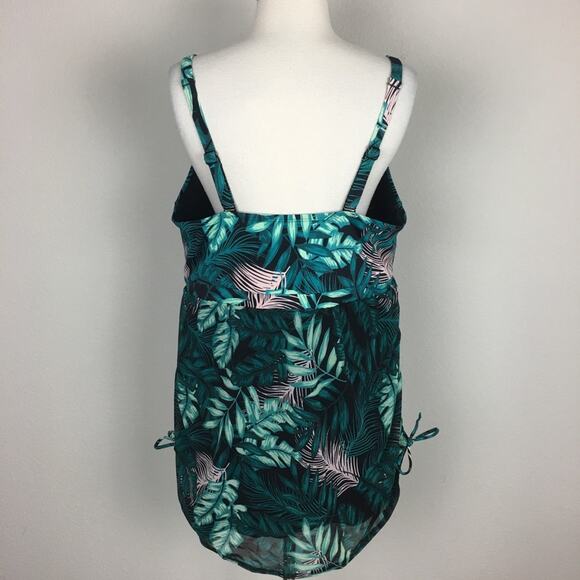 Cacique Green Leaf Print One Piece Mesh Layer Swim 20 - Picture 4 of 7